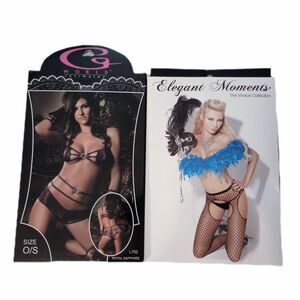 NEW Women's Lingerie Royal Sapphire 3pc Boyshort Set + Fence Net Pantyhose OS